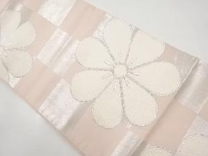 アンティーク　花に市松模様織り出し袋帯（材料）